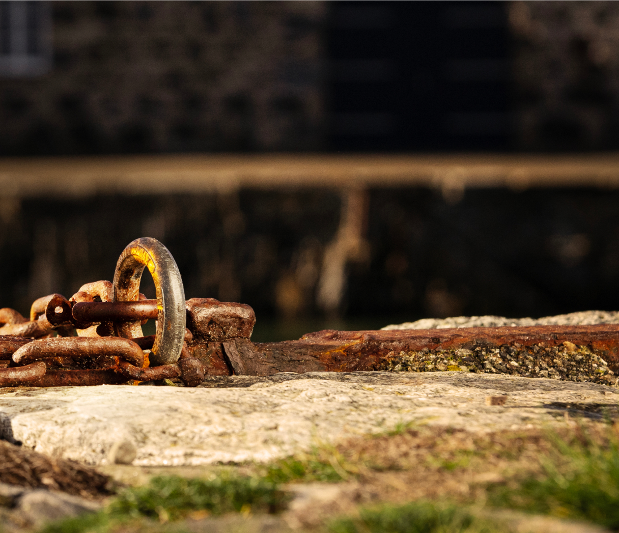 Close up view of the iron as part of the distillery.